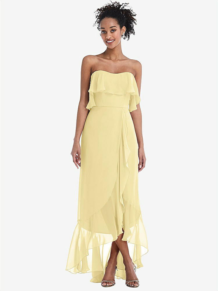 【STYLE: TH039】Off-the-Shoulder Ruffled High Low Maxi Dress【COLOR: Pale Yellow】