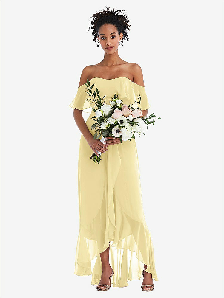 【STYLE: TH039】Off-the-Shoulder Ruffled High Low Maxi Dress【COLOR: Pale Yellow】