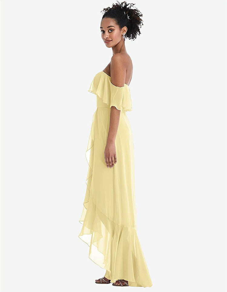 【STYLE: TH039】Off-the-Shoulder Ruffled High Low Maxi Dress【COLOR: Pale Yellow】