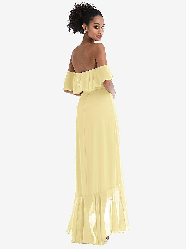 【STYLE: TH039】Off-the-Shoulder Ruffled High Low Maxi Dress【COLOR: Pale Yellow】