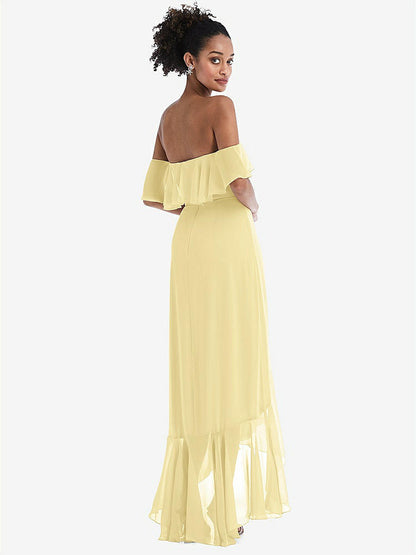 【STYLE: TH039】Off-the-Shoulder Ruffled High Low Maxi Dress【COLOR: Pale Yellow】
