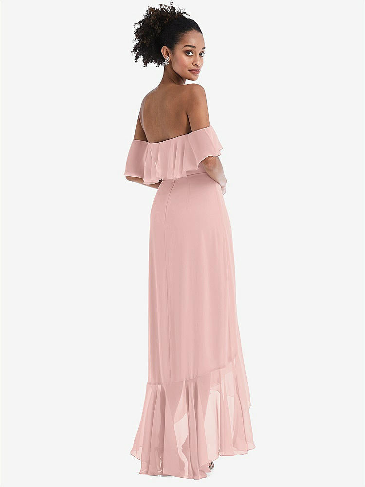 【STYLE: TH039】Off-the-Shoulder Ruffled High Low Maxi Dress【COLOR: Rose - PANTONE Rose Quartz】
