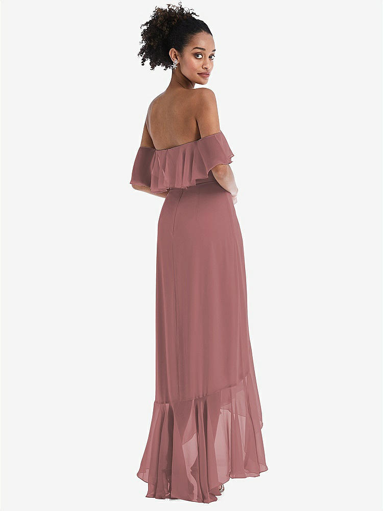 【STYLE: TH039】Off-the-Shoulder Ruffled High Low Maxi Dress【COLOR: Rosewood】