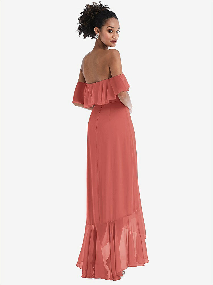 【STYLE: TH039】Off-the-Shoulder Ruffled High Low Maxi Dress【COLOR: Coral Pink】