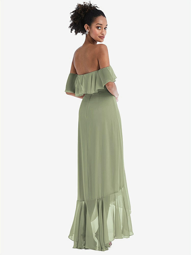 【STYLE: TH039】Off-the-Shoulder Ruffled High Low Maxi Dress【COLOR: Sage】
