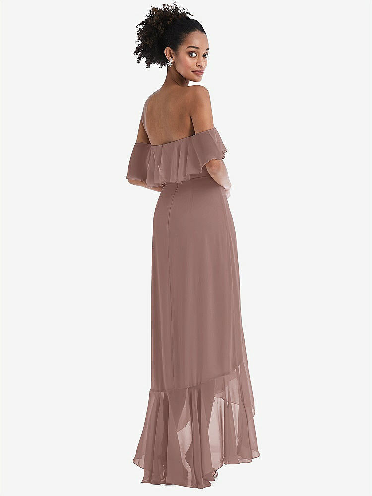 【STYLE: TH039】Off-the-Shoulder Ruffled High Low Maxi Dress【COLOR: Sienna】