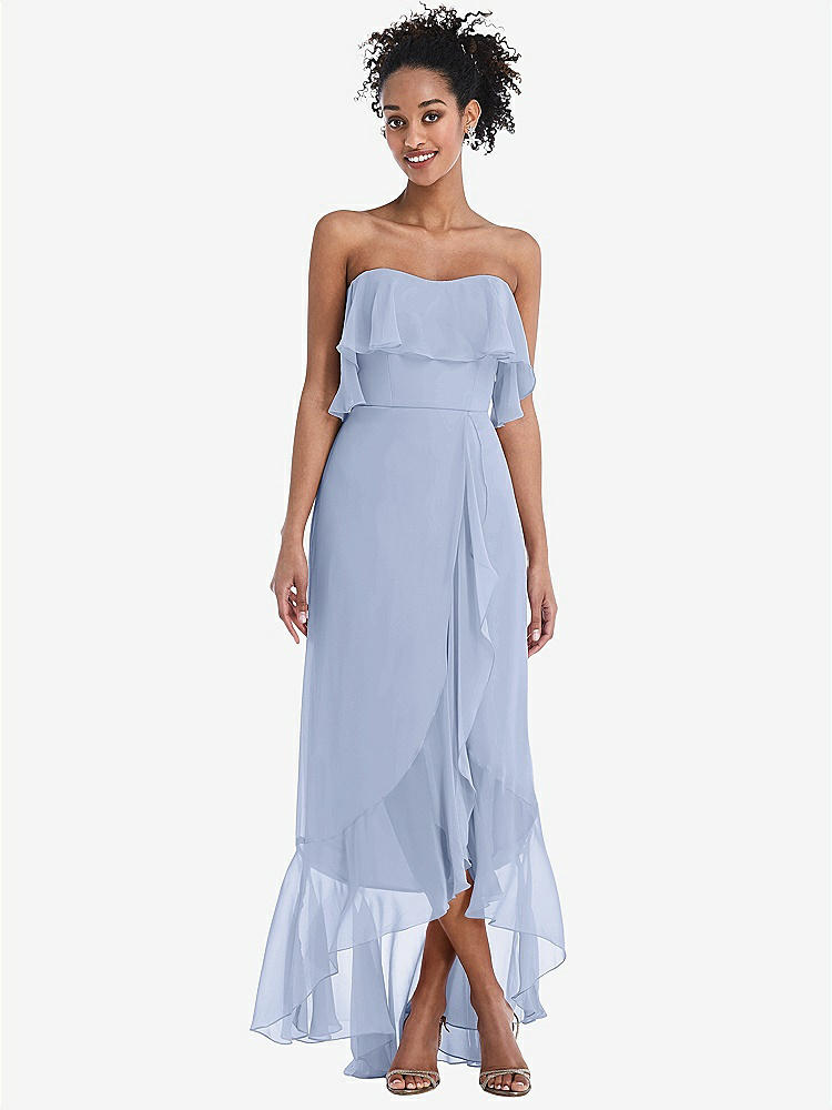 【STYLE: TH039】Off-the-Shoulder Ruffled High Low Maxi Dress【COLOR: Sky Blue】