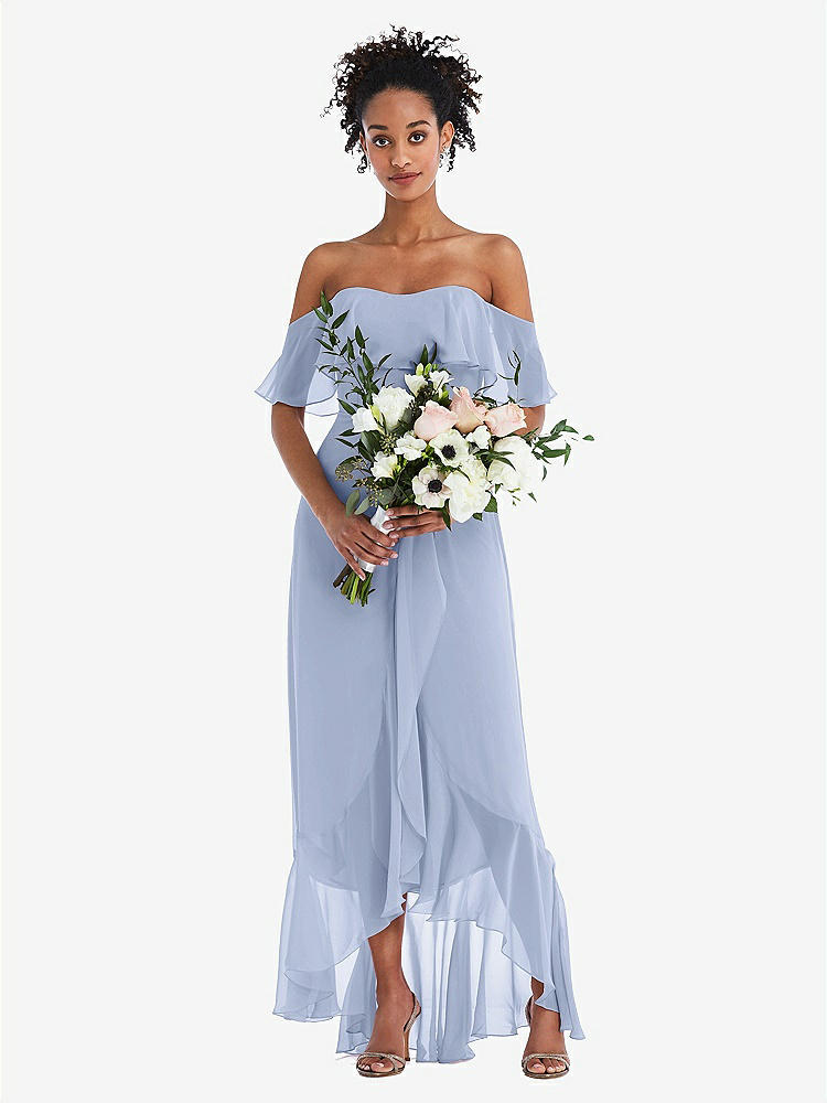 【STYLE: TH039】Off-the-Shoulder Ruffled High Low Maxi Dress【COLOR: Sky Blue】