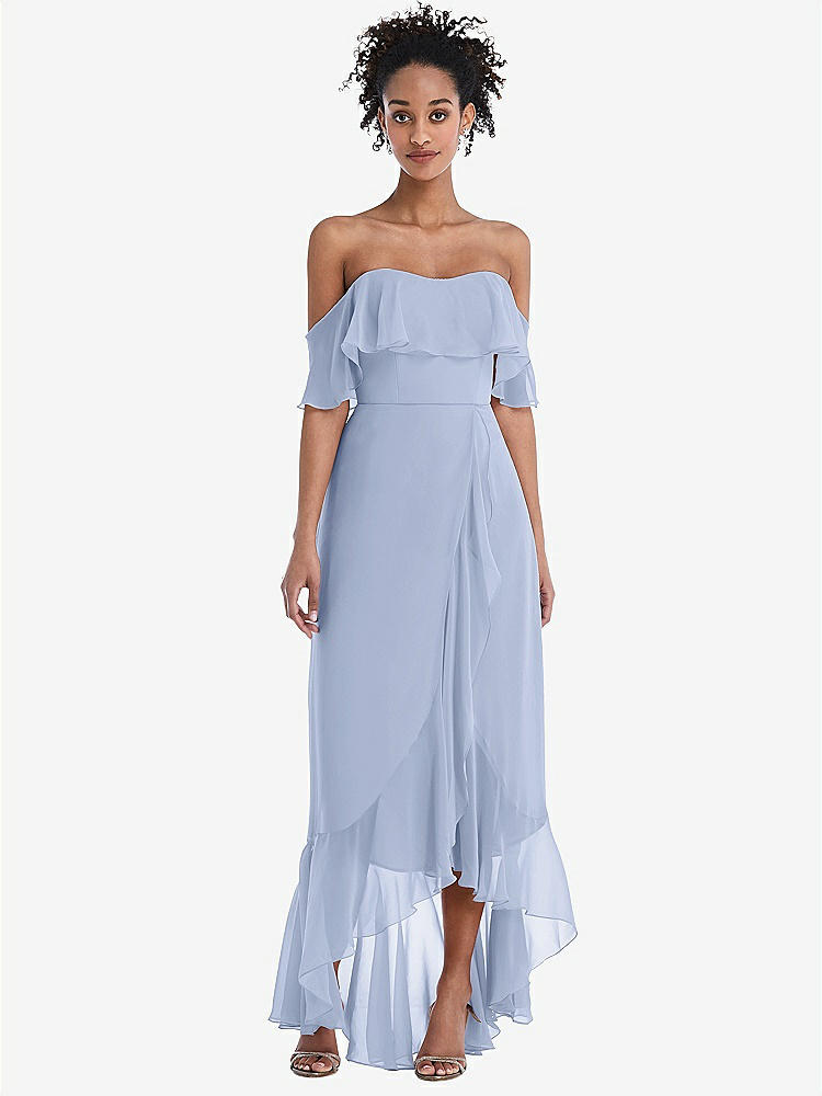 【STYLE: TH039】Off-the-Shoulder Ruffled High Low Maxi Dress【COLOR: Sky Blue】
