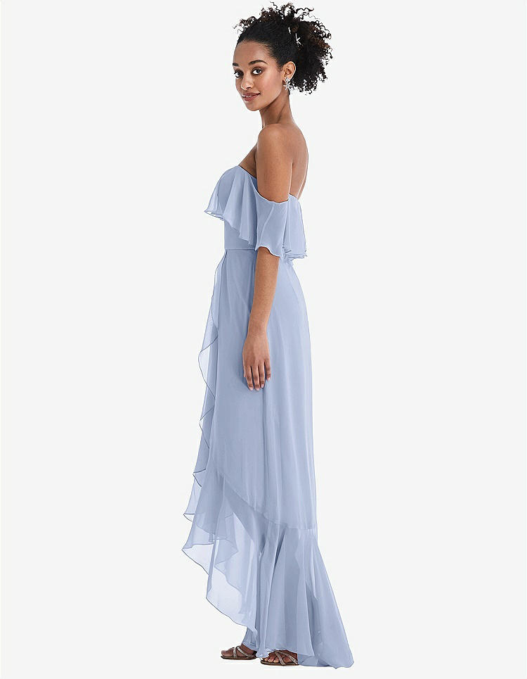 【STYLE: TH039】Off-the-Shoulder Ruffled High Low Maxi Dress【COLOR: Sky Blue】