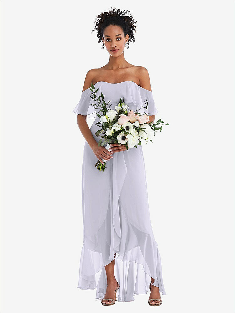 【STYLE: TH039】Off-the-Shoulder Ruffled High Low Maxi Dress【COLOR: Silver Dove】