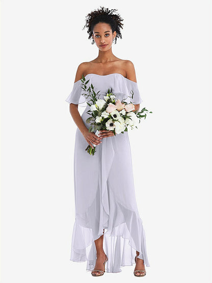 【STYLE: TH039】Off-the-Shoulder Ruffled High Low Maxi Dress【COLOR: Silver Dove】