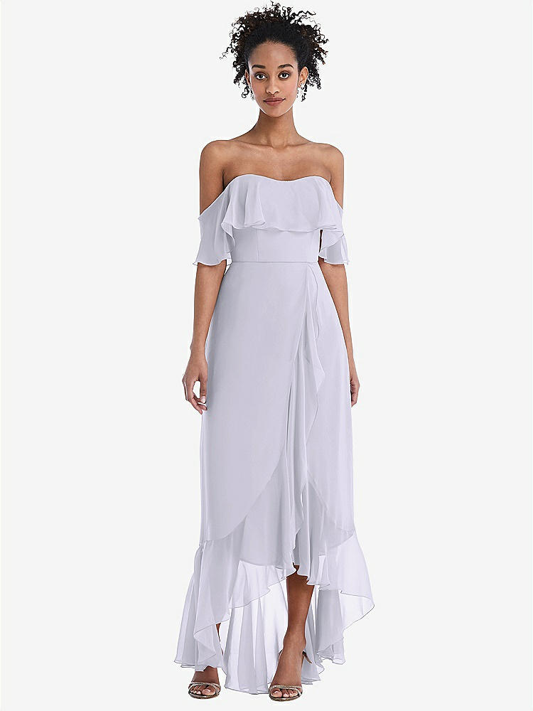 【STYLE: TH039】Off-the-Shoulder Ruffled High Low Maxi Dress【COLOR: Silver Dove】