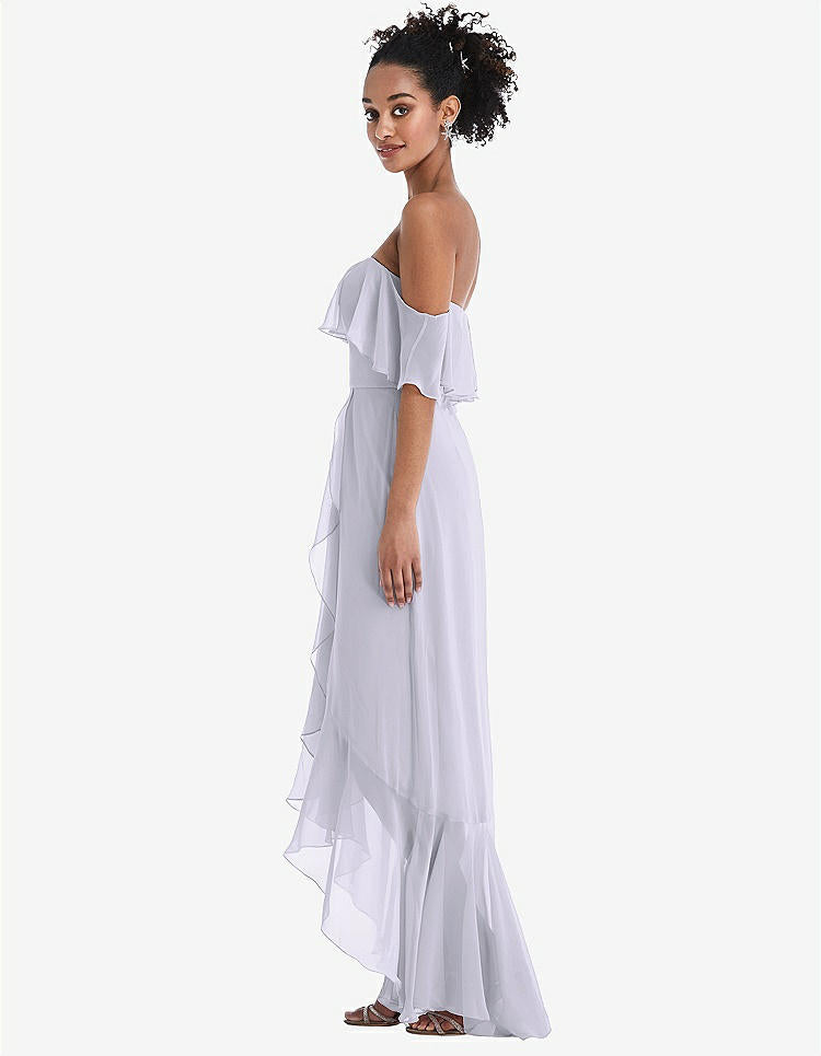【STYLE: TH039】Off-the-Shoulder Ruffled High Low Maxi Dress【COLOR: Silver Dove】