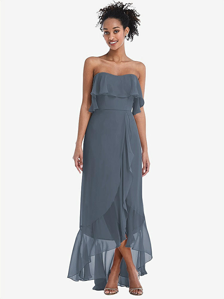 【STYLE: TH039】Off-the-Shoulder Ruffled High Low Maxi Dress【COLOR: Silverstone】