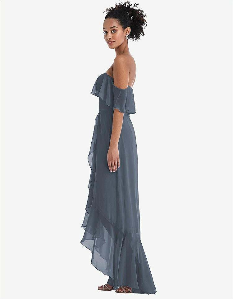 【STYLE: TH039】Off-the-Shoulder Ruffled High Low Maxi Dress【COLOR: Silverstone】