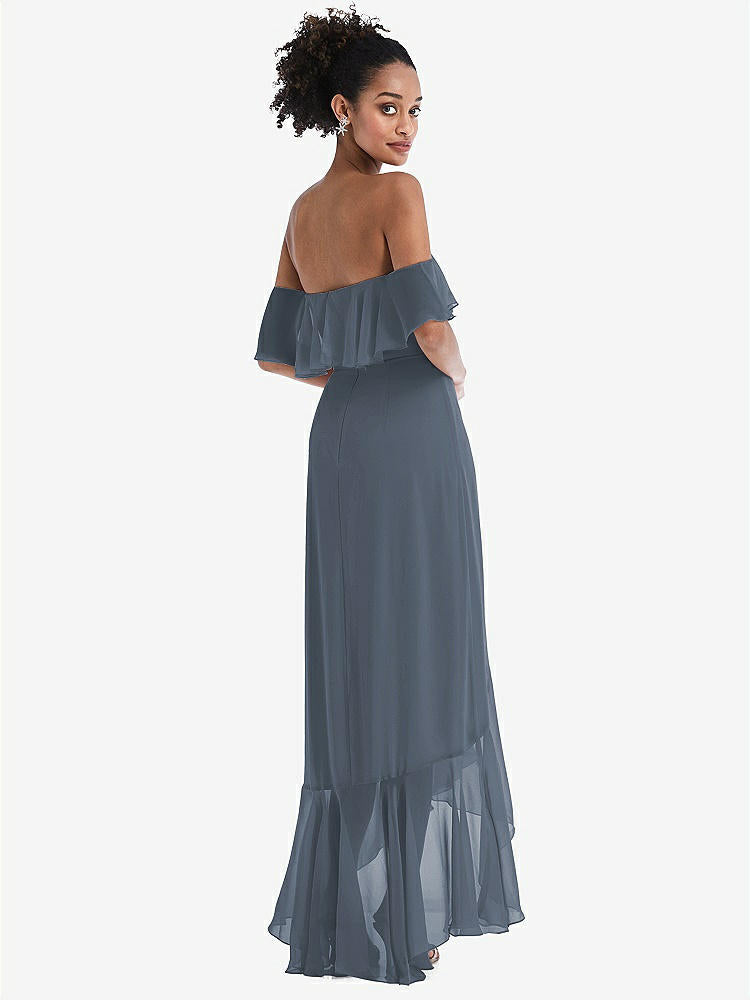 【STYLE: TH039】Off-the-Shoulder Ruffled High Low Maxi Dress【COLOR: Silverstone】