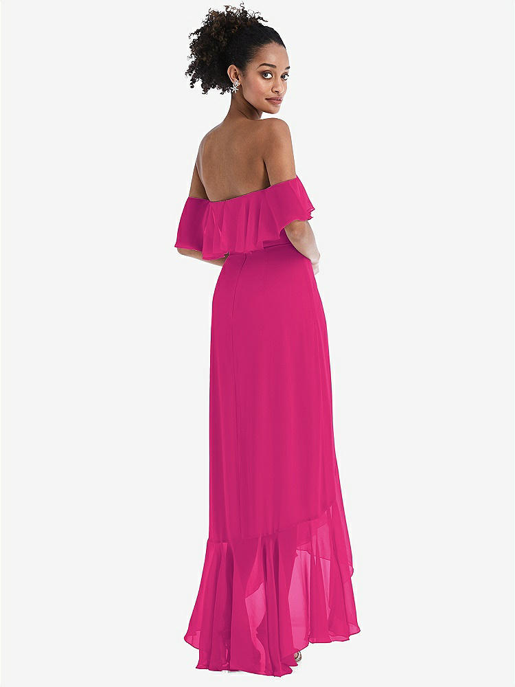 【STYLE: TH039】Off-the-Shoulder Ruffled High Low Maxi Dress【COLOR: Think Pink】