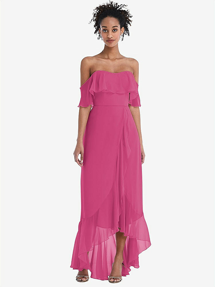 【STYLE: TH039】Off-the-Shoulder Ruffled High Low Maxi Dress【COLOR: Tea Rose】