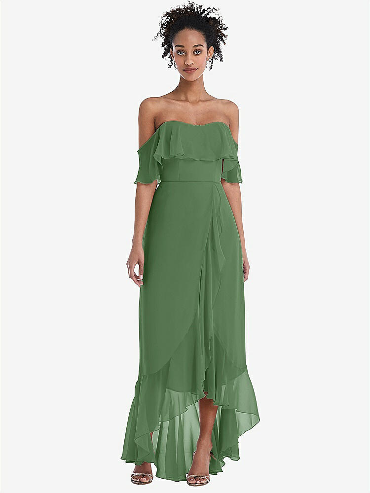 【STYLE: TH039】Off-the-Shoulder Ruffled High Low Maxi Dress【COLOR: Vineyard Green】