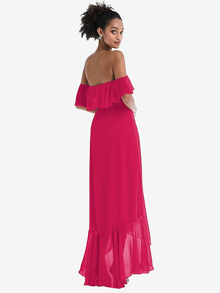 【STYLE: TH039】Off-the-Shoulder Ruffled High Low Maxi Dress【COLOR: Vivid Pink】