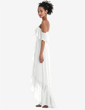 【STYLE: TH039】Off-the-Shoulder Ruffled High Low Maxi Dress【COLOR: White】