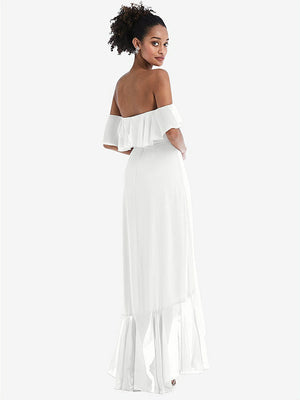 【STYLE: TH039】Off-the-Shoulder Ruffled High Low Maxi Dress【COLOR: White】