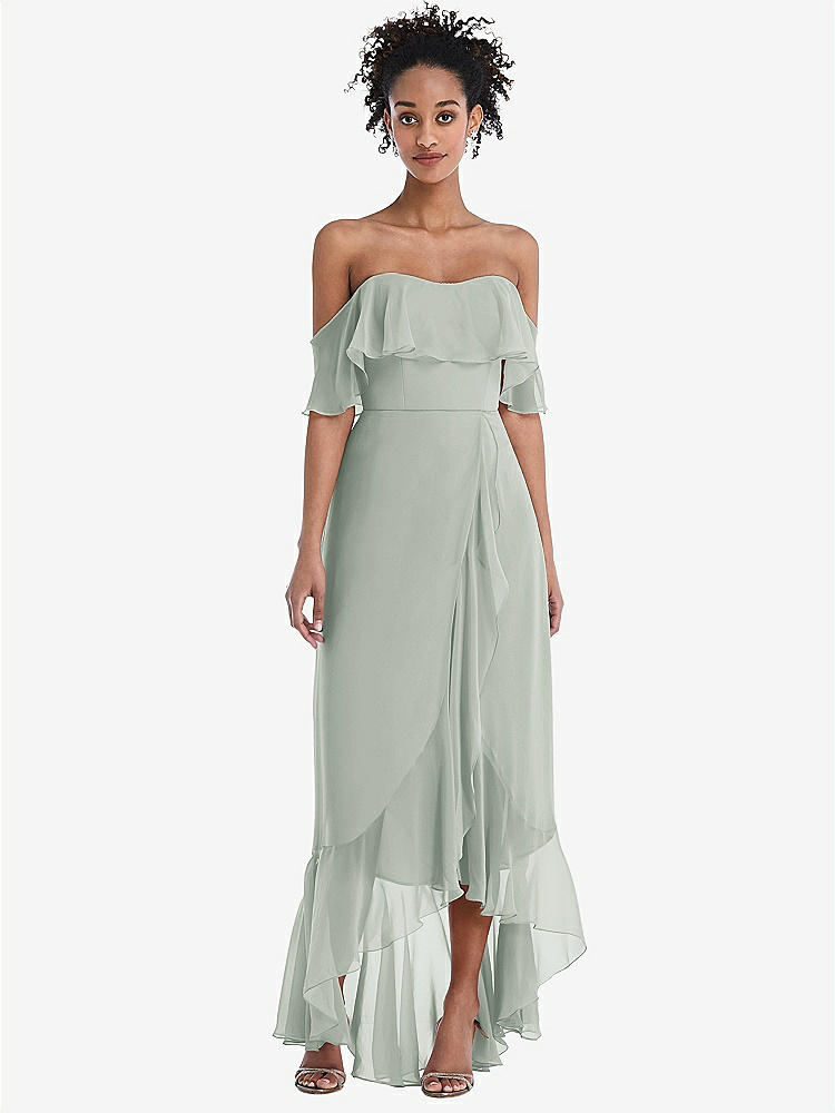 【STYLE: TH039】Off-the-Shoulder Ruffled High Low Maxi Dress【COLOR: Willow Green】