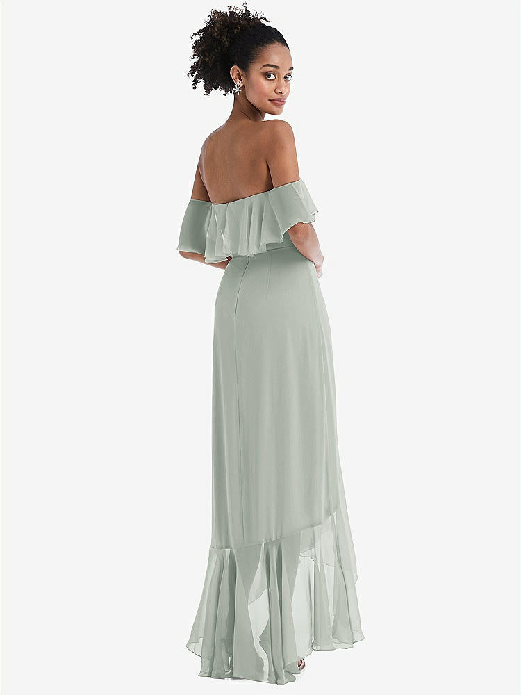 【STYLE: TH039】Off-the-Shoulder Ruffled High Low Maxi Dress【COLOR: Willow Green】