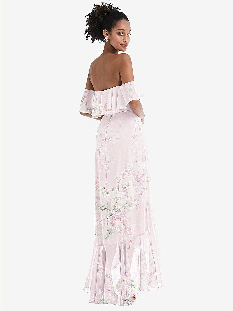 【STYLE: TH039】Off-the-Shoulder Ruffled High Low Maxi Dress【COLOR: Watercolor Print】