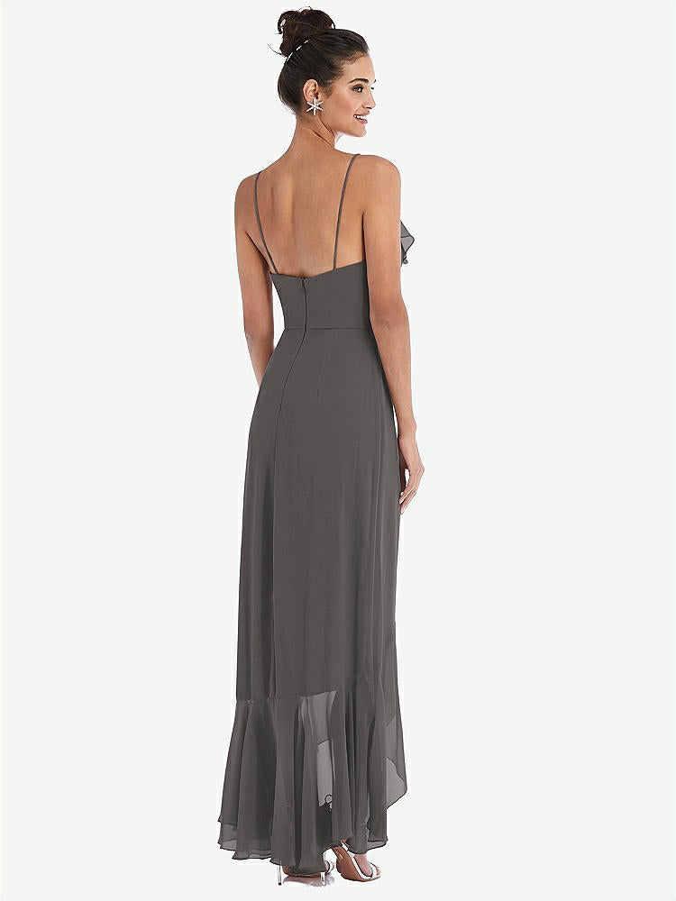 【NEW】【STYLE: TH040】Ruffle-Trimmed V-Neck High Low ラップ ドレス【COLOR: Caviar Gray】【SIZE: 00-30W】