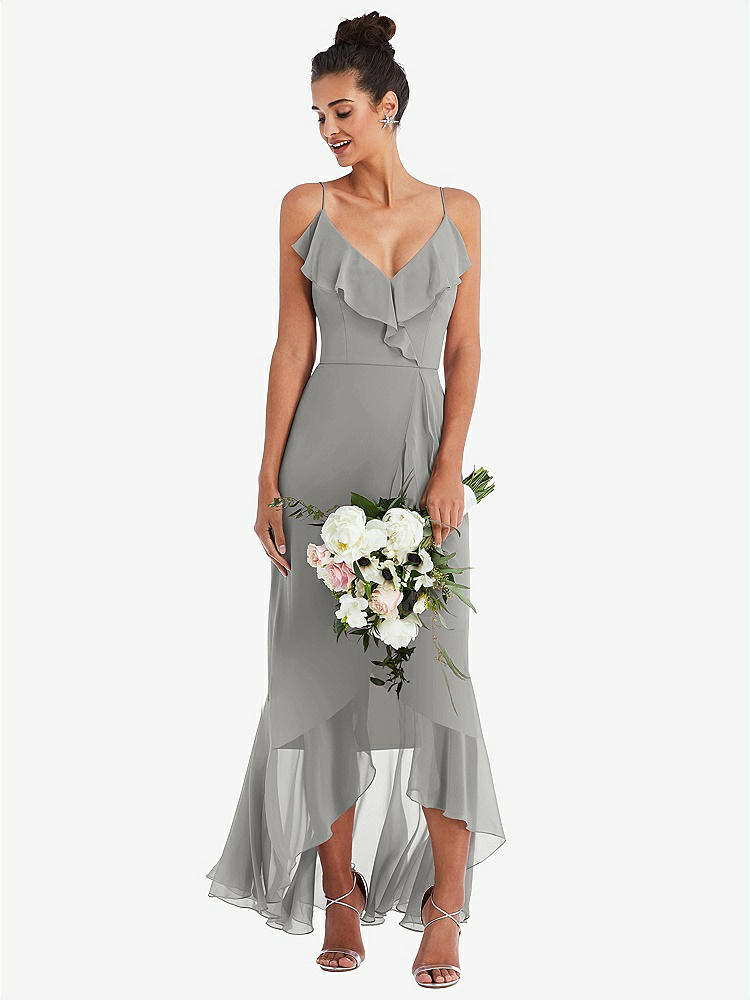 【NEW】【STYLE: TH040】Ruffle-Trimmed V-Neck High Low ラップ ドレス【COLOR: Chelsea Gray】【SIZE: 00-30W】
