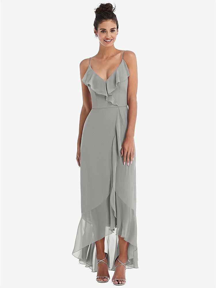 【NEW】【STYLE: TH040】Ruffle-Trimmed V-Neck High Low ラップ ドレス【COLOR: Chelsea Gray】【SIZE: 00-30W】