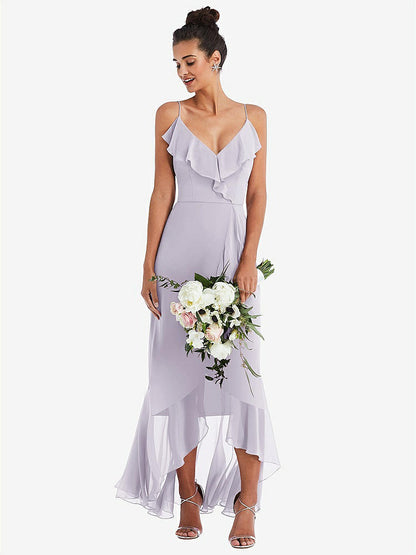 【NEW】【STYLE: TH040】Ruffle-Trimmed V-Neck High Low ラップ ドレス【COLOR: Moondance】【SIZE: 00-30W】