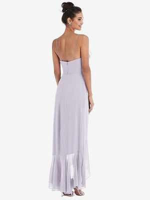 【STYLE: TH040】Ruffle-Trimmed V-Neck High Low Wrap Dress【COLOR: Moondance】