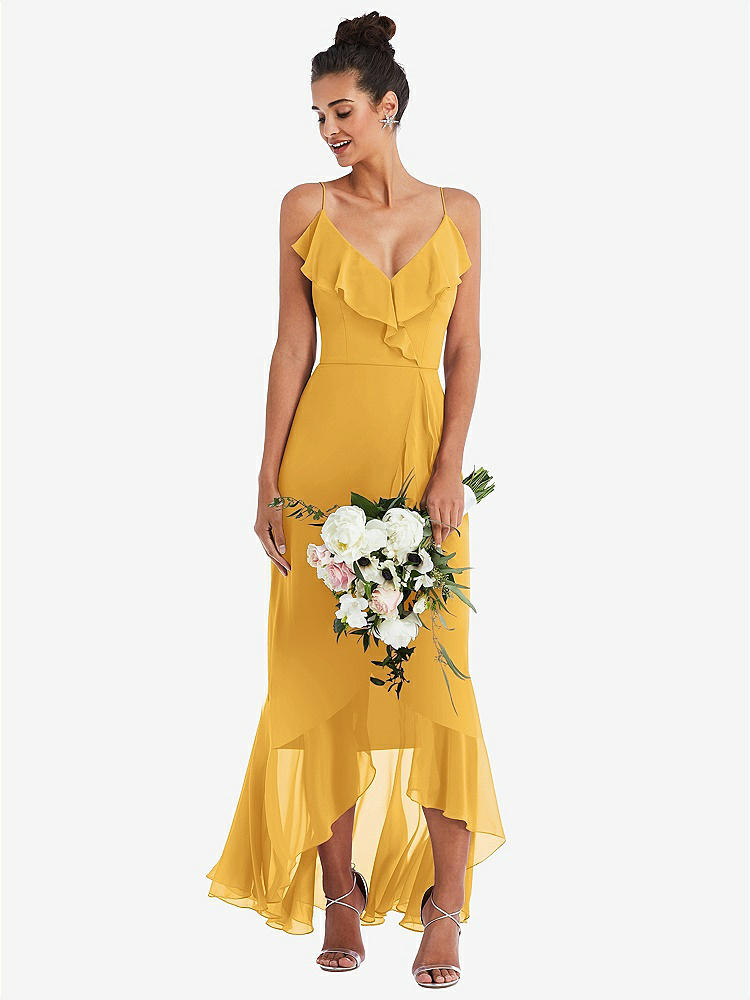 【NEW】【STYLE: TH040】Ruffle-Trimmed V-Neck High Low ラップ ドレス【COLOR: NYC Yellow】【SIZE: 00-30W】
