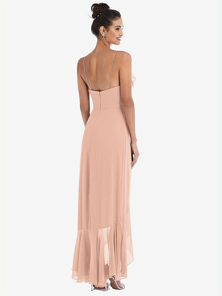 【STYLE: TH040】Ruffle-Trimmed V-Neck High Low Wrap Dress【COLOR: Pale Peach】