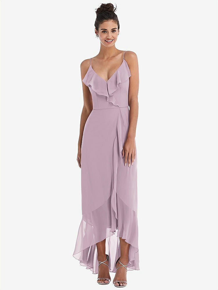 【NEW】【STYLE: TH040】Ruffle-Trimmed V-Neck High Low ラップ ドレス【COLOR: Suede Rose】【SIZE: 00-30W】