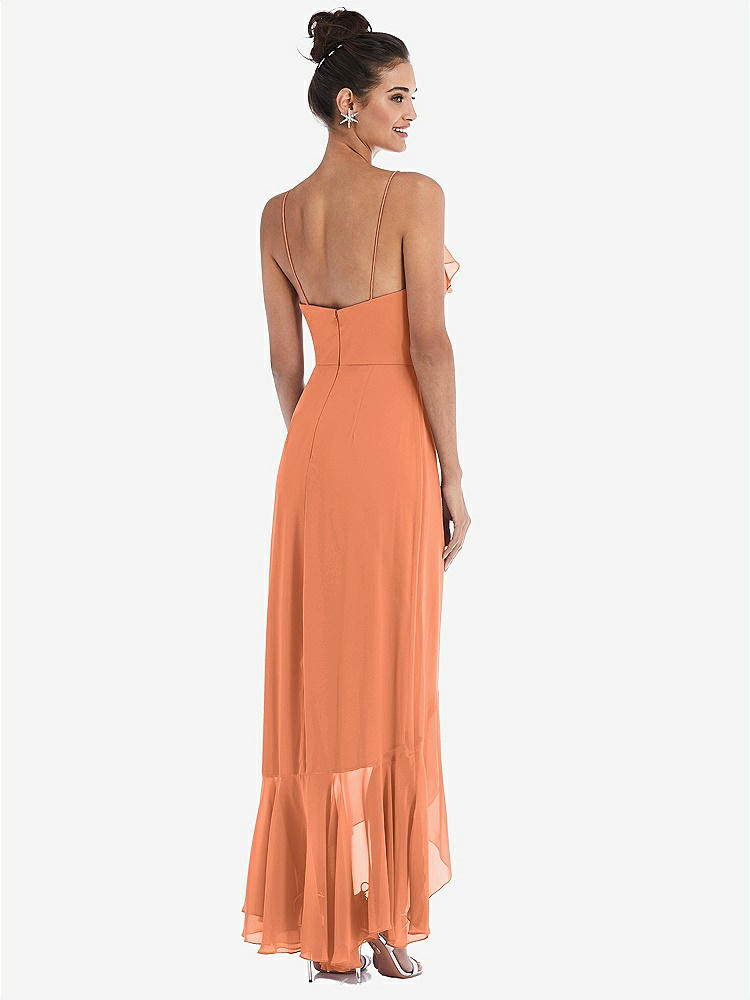 【STYLE: TH040】Ruffle-Trimmed V-Neck High Low Wrap Dress【COLOR: Sweet Melon】