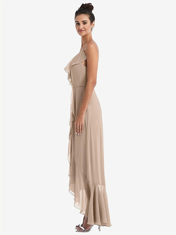 【STYLE: TH040】Ruffle-Trimmed V-Neck High Low Wrap Dress【COLOR: Topaz】
