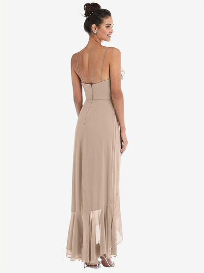 【STYLE: TH040】Ruffle-Trimmed V-Neck High Low Wrap Dress【COLOR: Topaz】