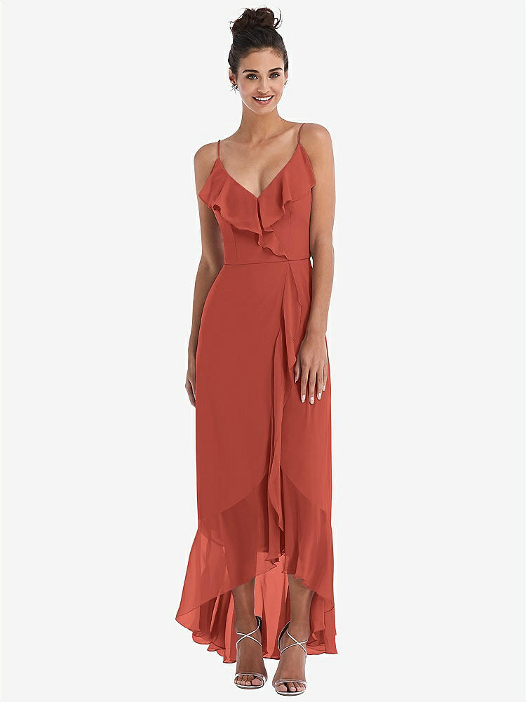 【NEW】【STYLE: TH040】Ruffle-Trimmed V-Neck High Low ラップ ドレス【COLOR: Amber Sunset】【SIZE: 00-30W】