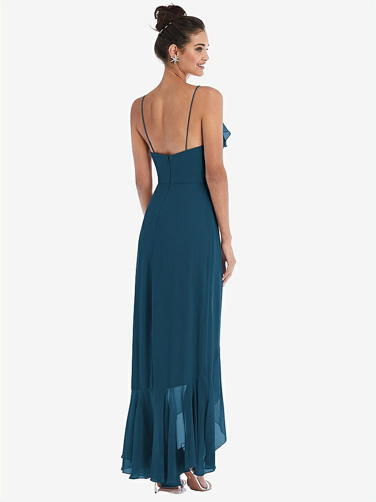 【STYLE: TH040】Ruffle-Trimmed V-Neck High Low Wrap Dress【COLOR: Atlantic Blue】