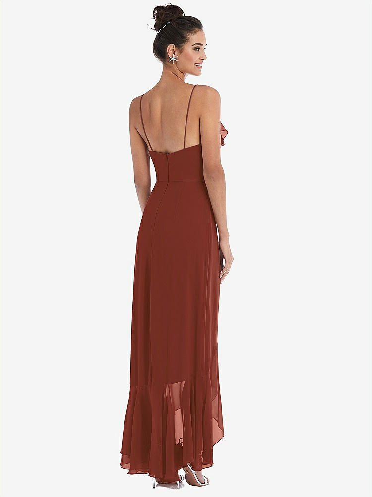 【STYLE: TH040】Ruffle-Trimmed V-Neck High Low Wrap Dress【COLOR: Auburn Moon】