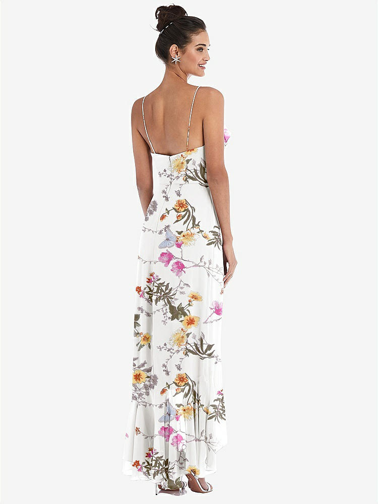 【STYLE: TH040】Ruffle-Trimmed V-Neck High Low Wrap Dress【COLOR: Butterfly Botanica Ivory】