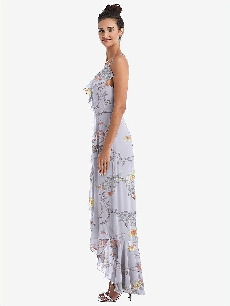 【STYLE: TH040】Ruffle-Trimmed V-Neck High Low Wrap Dress【COLOR: Butterfly Botanica Silver Dove】