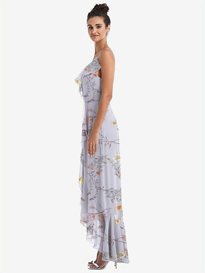 【STYLE: TH040】Ruffle-Trimmed V-Neck High Low Wrap Dress【COLOR: Butterfly Botanica Silver Dove】