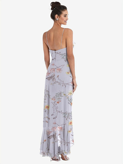 【STYLE: TH040】Ruffle-Trimmed V-Neck High Low Wrap Dress【COLOR: Butterfly Botanica Silver Dove】