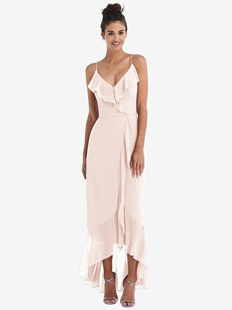 【NEW】【STYLE: TH040】Ruffle-Trimmed V-Neck High Low ラップ ドレス【COLOR: Blush】【SIZE: 00-30W】