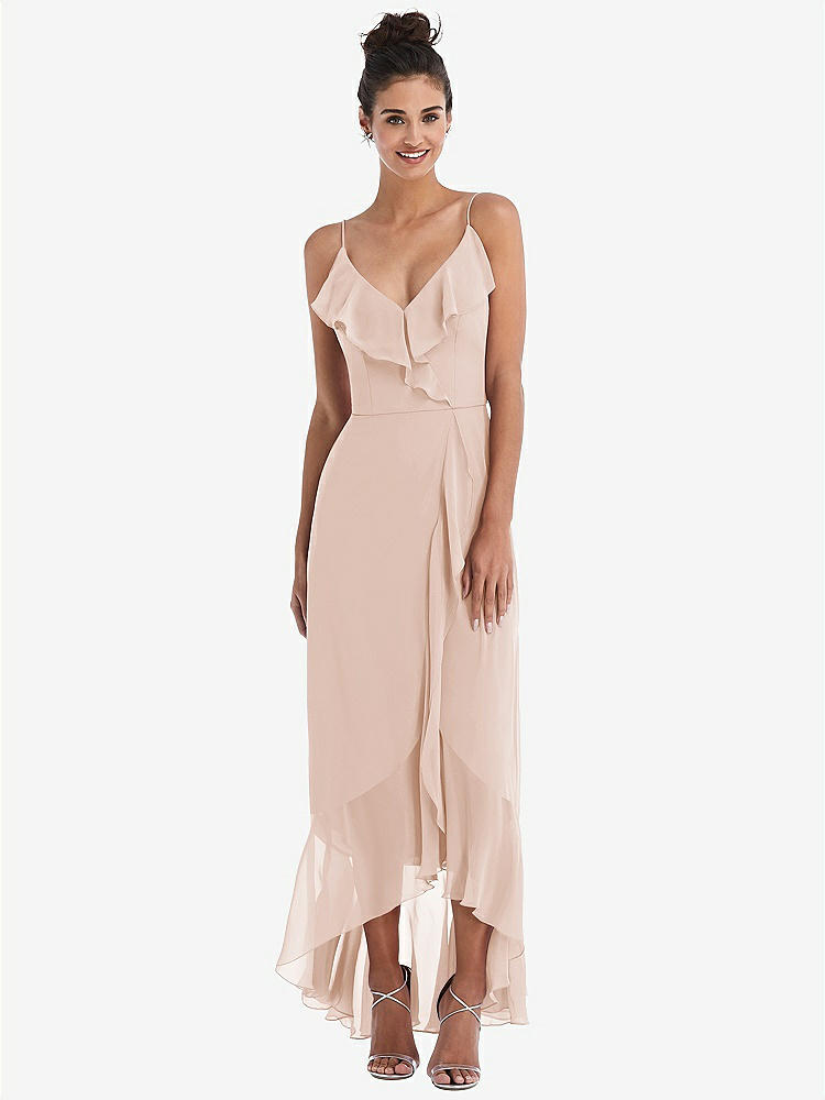 【NEW】【STYLE: TH040】Ruffle-Trimmed V-Neck High Low ラップ ドレス【COLOR: Cameo】【SIZE: 00-30W】